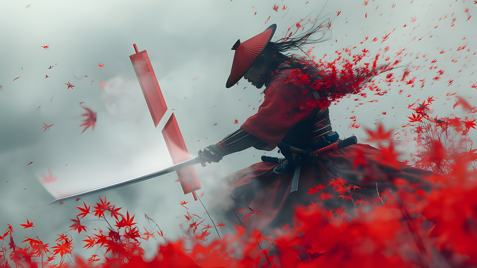 Red Candlestick Samurai Art 4K Desktop Wallpaper Free Download | WatchOut Walls